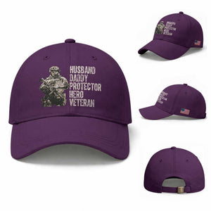 Husband Daddy Protector Hero Veteran Baseball Cap Patriotic American Flag Camo Father's Day