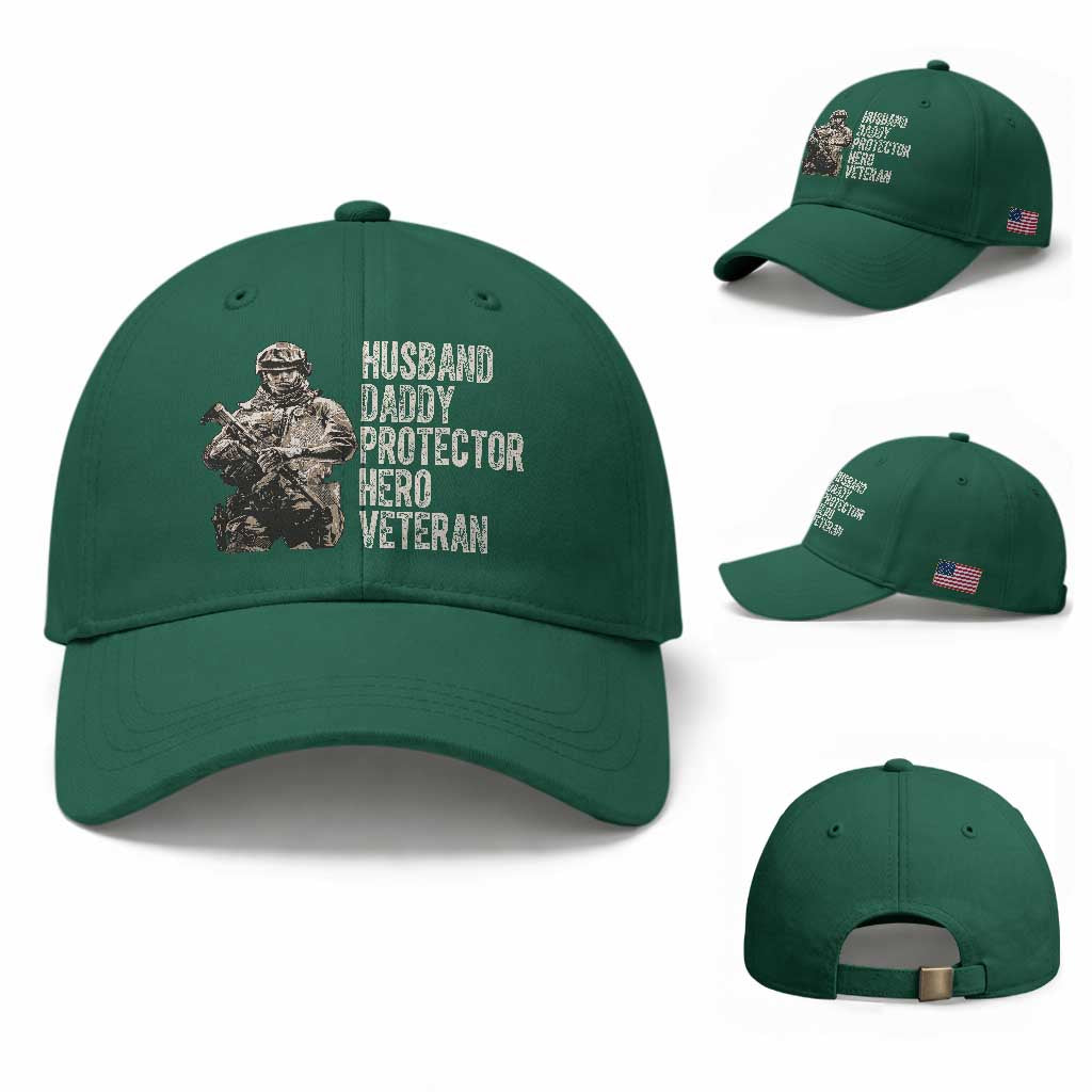 Husband Daddy Protector Hero Veteran Baseball Cap Patriotic American Flag Camo Father's Day