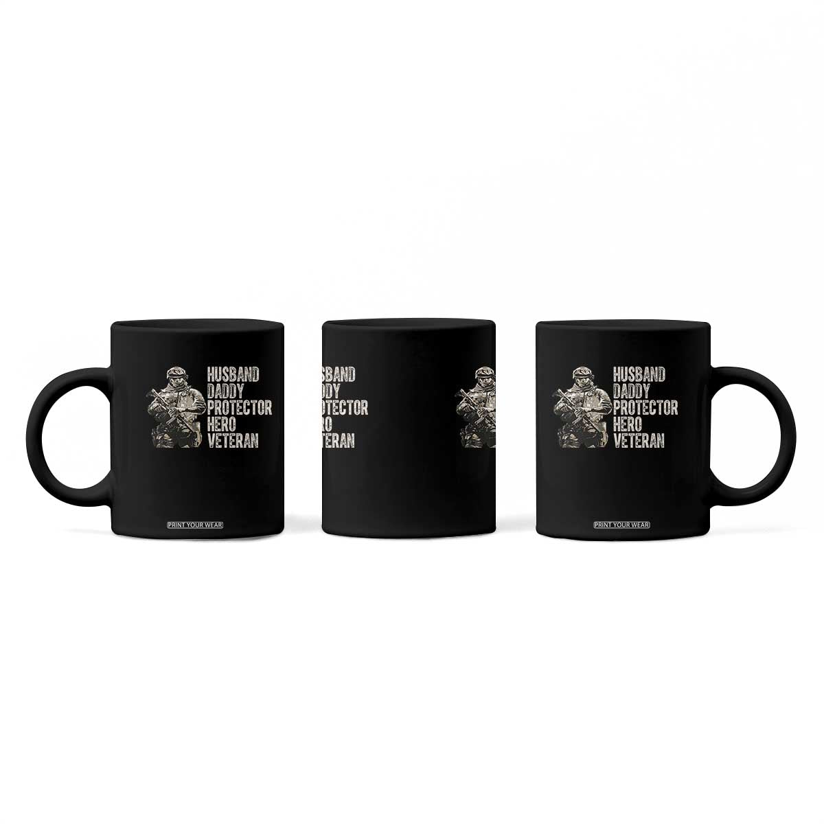 Husband Daddy Protector Hero Veteran Coffee Mug Patriotic American Flag Camo Father's Day TS14 Print Your Wear