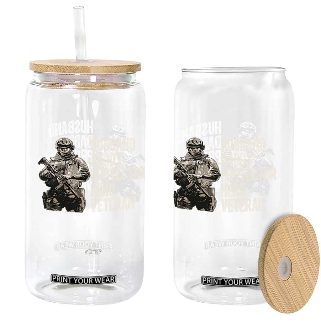 Husband Daddy Protector Hero Veteran Glass Can Patriotic American Flag Camo Father's Day