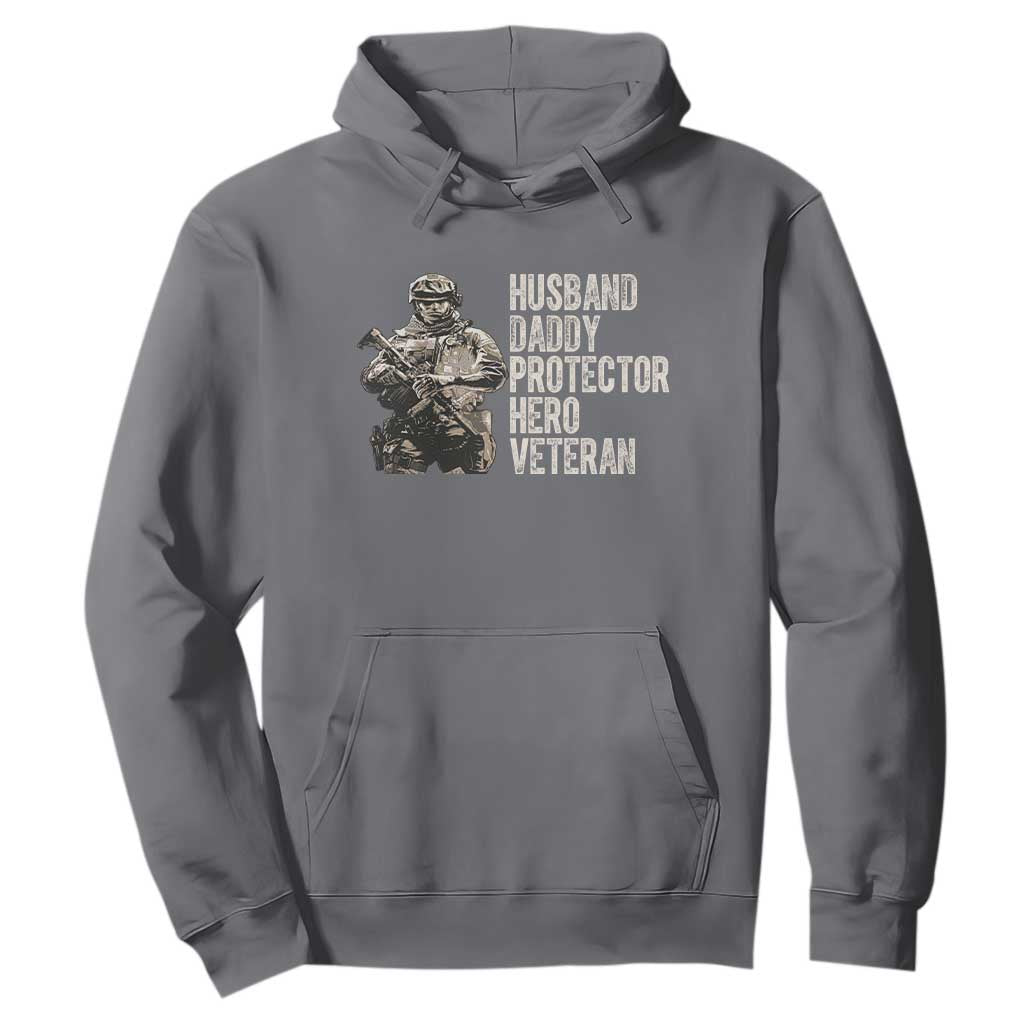Husband Daddy Protector Hero Veteran Hoodie Patriotic American Flag Camo Father's Day TS14 Charcoal Print Your Wear