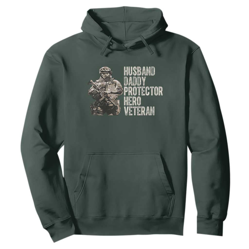 Husband Daddy Protector Hero Veteran Hoodie Patriotic American Flag Camo Father's Day TS14 Dark Forest Green Print Your Wear