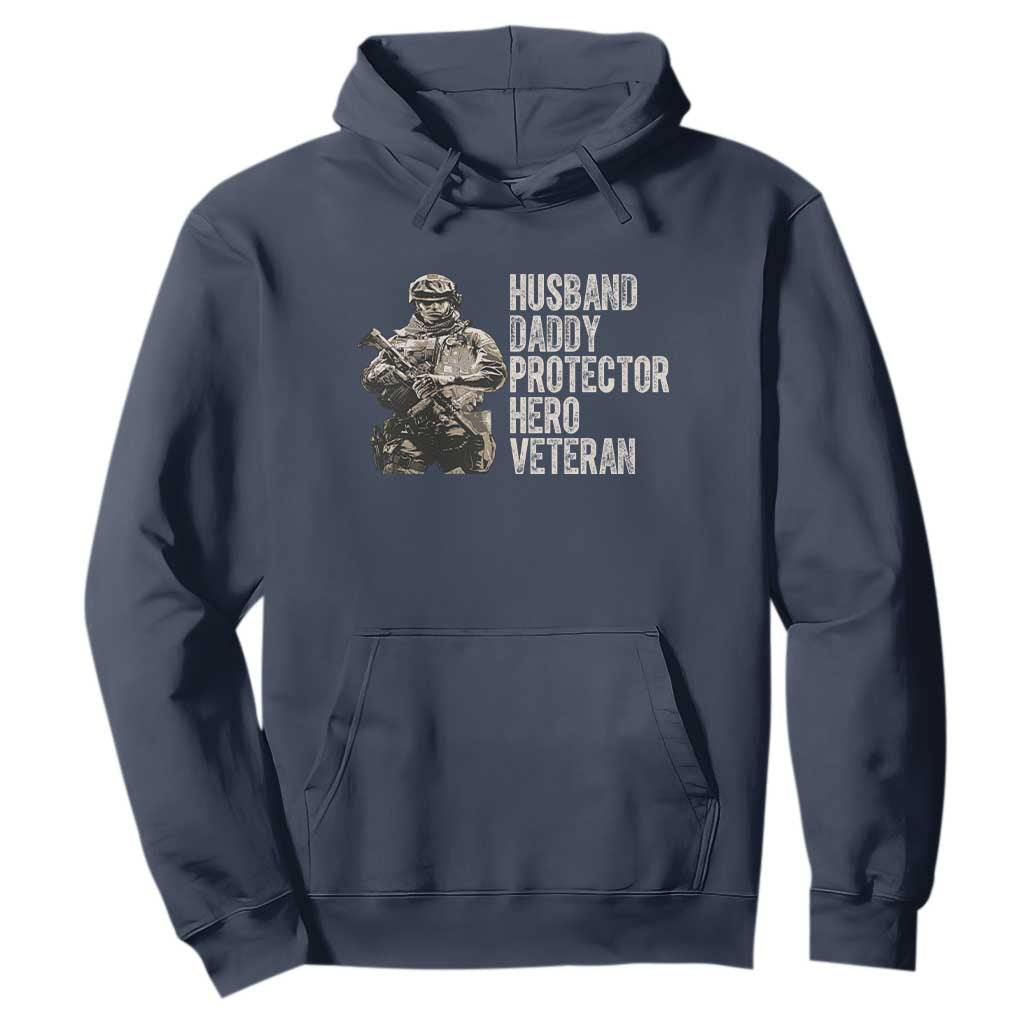 Husband Daddy Protector Hero Veteran Hoodie Patriotic American Flag Camo Father's Day TS14 Navy Print Your Wear