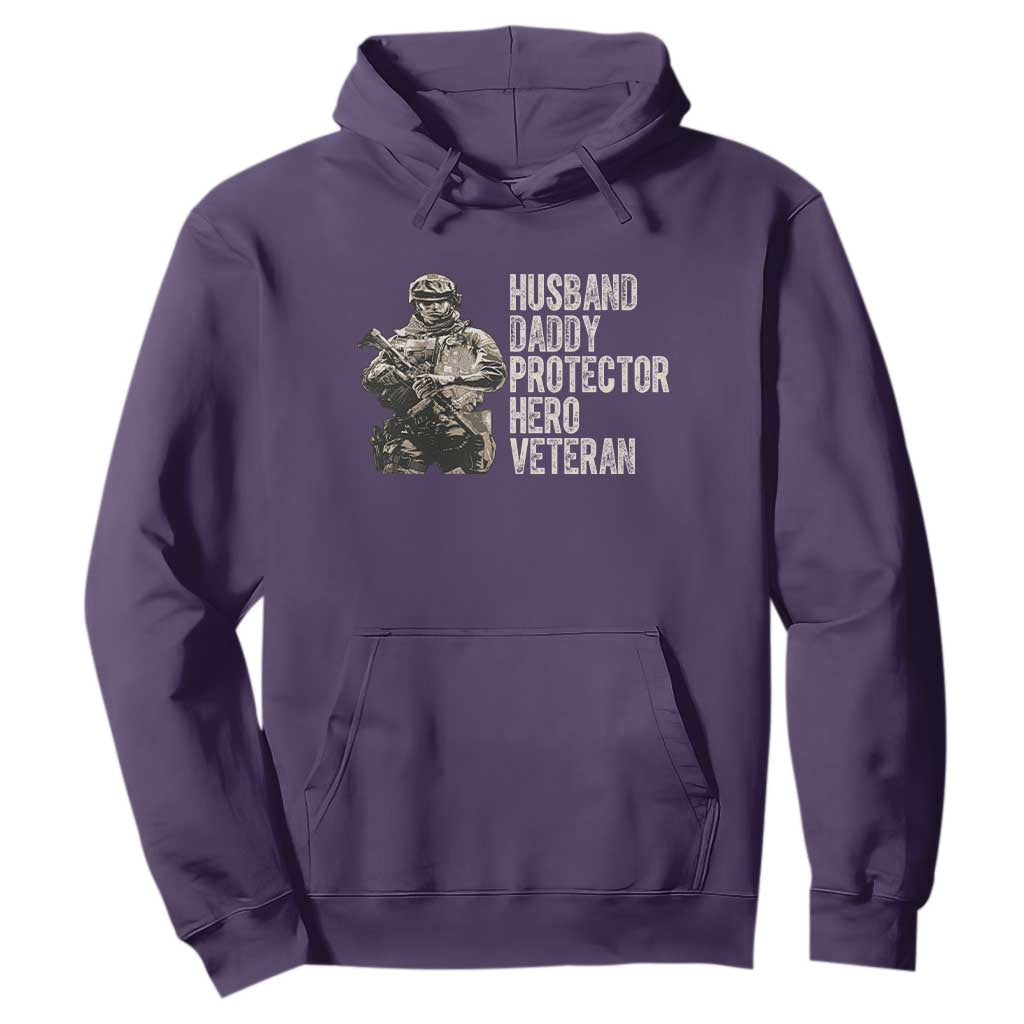 Husband Daddy Protector Hero Veteran Hoodie Patriotic American Flag Camo Father's Day TS14 Purple Print Your Wear