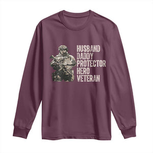 Husband Daddy Protector Hero Veteran Long Sleeve Shirt Patriotic American Flag Camo Father's Day TS14 Maroon Print Your Wear