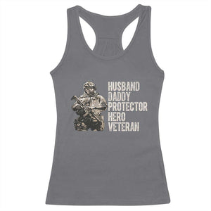 Husband Daddy Protector Hero Veteran Racerback Tank Top Patriotic American Flag Camo Father's Day