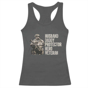 Husband Daddy Protector Hero Veteran Racerback Tank Top Patriotic American Flag Camo Father's Day