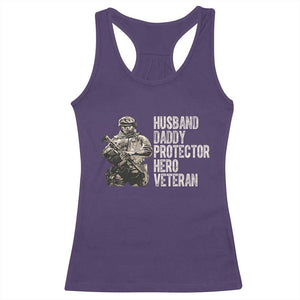 Husband Daddy Protector Hero Veteran Racerback Tank Top Patriotic American Flag Camo Father's Day
