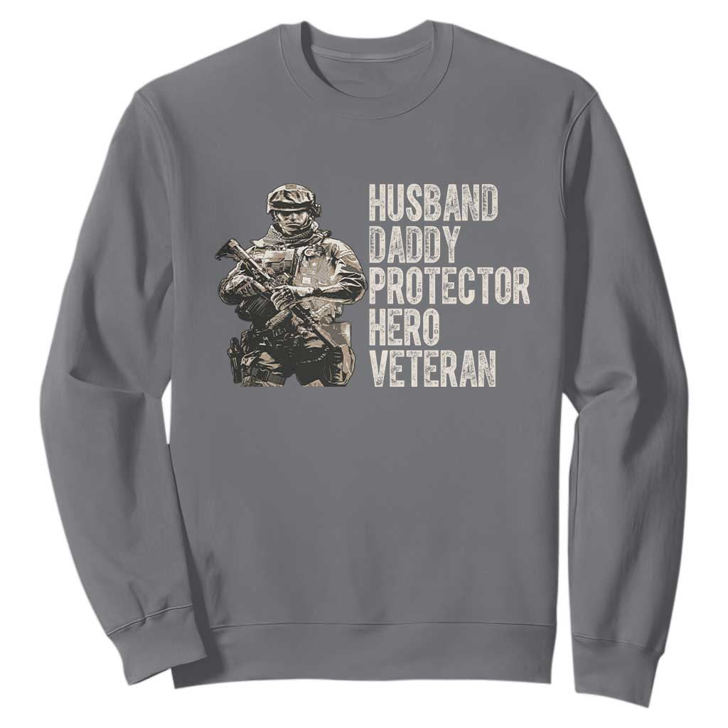 Husband Daddy Protector Hero Veteran Sweatshirt Patriotic American Flag Camo Father's Day