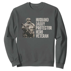 Husband Daddy Protector Hero Veteran Sweatshirt Patriotic American Flag Camo Father's Day