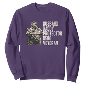 Husband Daddy Protector Hero Veteran Sweatshirt Patriotic American Flag Camo Father's Day