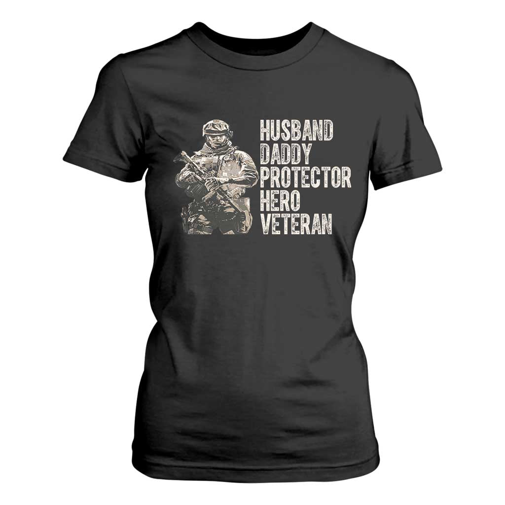 Husband Daddy Protector Hero Veteran T Shirt For Women Patriotic American Flag Camo Father's Day