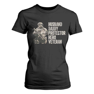 Husband Daddy Protector Hero Veteran T Shirt For Women Patriotic American Flag Camo Father's Day