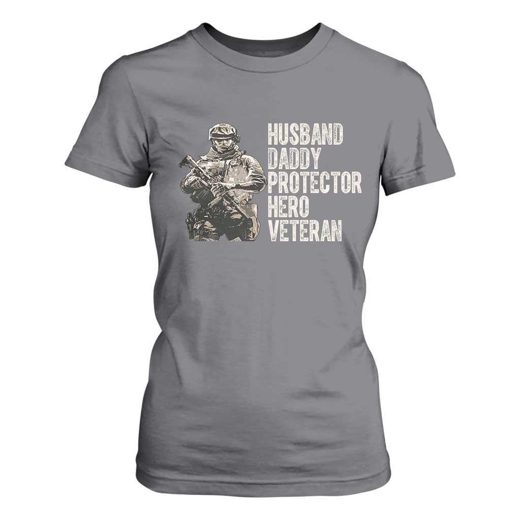 Husband Daddy Protector Hero Veteran T Shirt For Women Patriotic American Flag Camo Father's Day