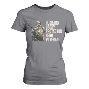 Husband Daddy Protector Hero Veteran T Shirt For Women Patriotic American Flag Camo Father's Day