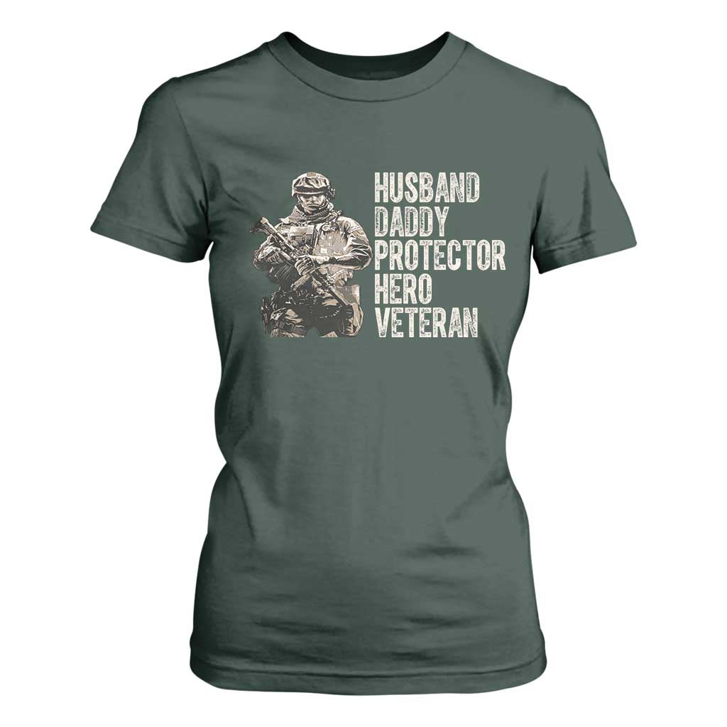 Husband Daddy Protector Hero Veteran T Shirt For Women Patriotic American Flag Camo Father's Day