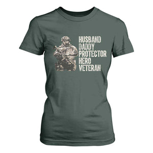 Husband Daddy Protector Hero Veteran T Shirt For Women Patriotic American Flag Camo Father's Day