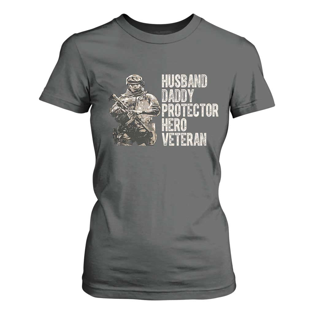 Husband Daddy Protector Hero Veteran T Shirt For Women Patriotic American Flag Camo Father's Day