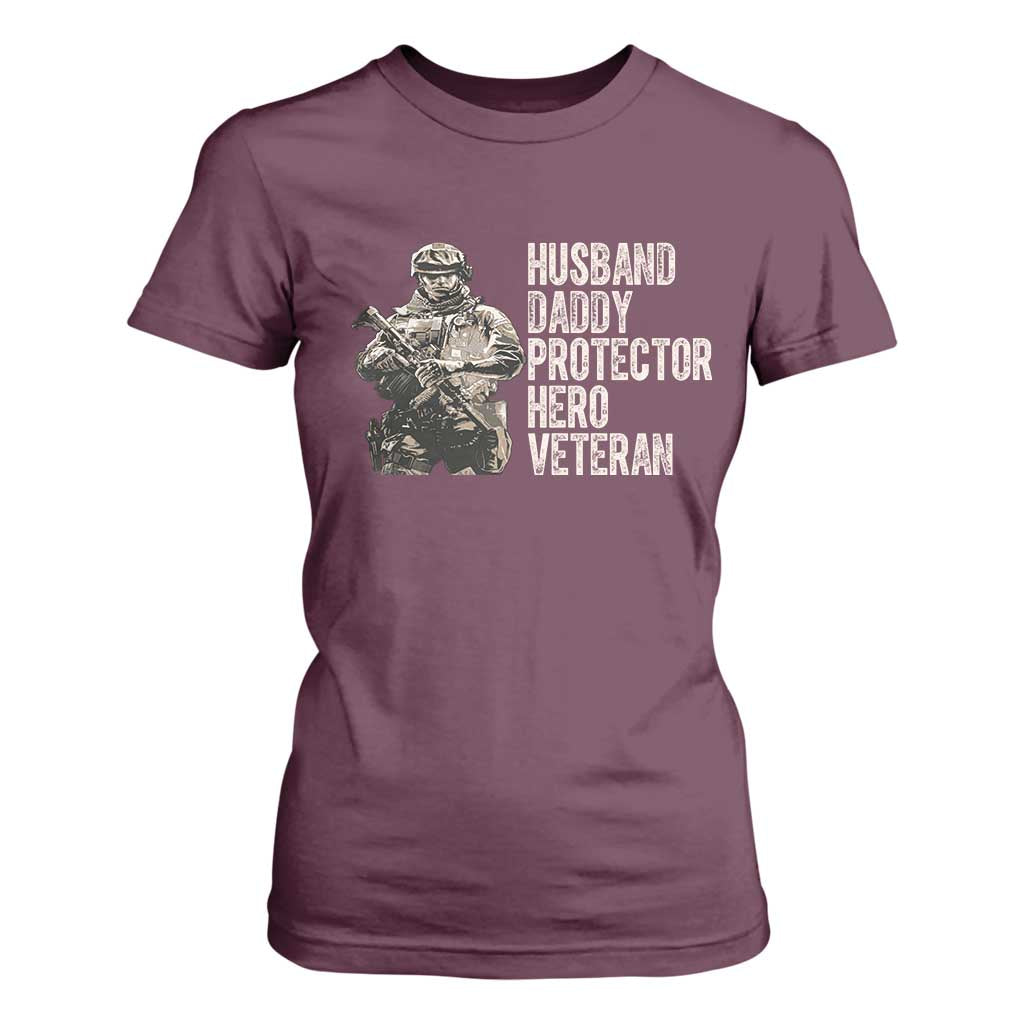 Husband Daddy Protector Hero Veteran T Shirt For Women Patriotic American Flag Camo Father's Day