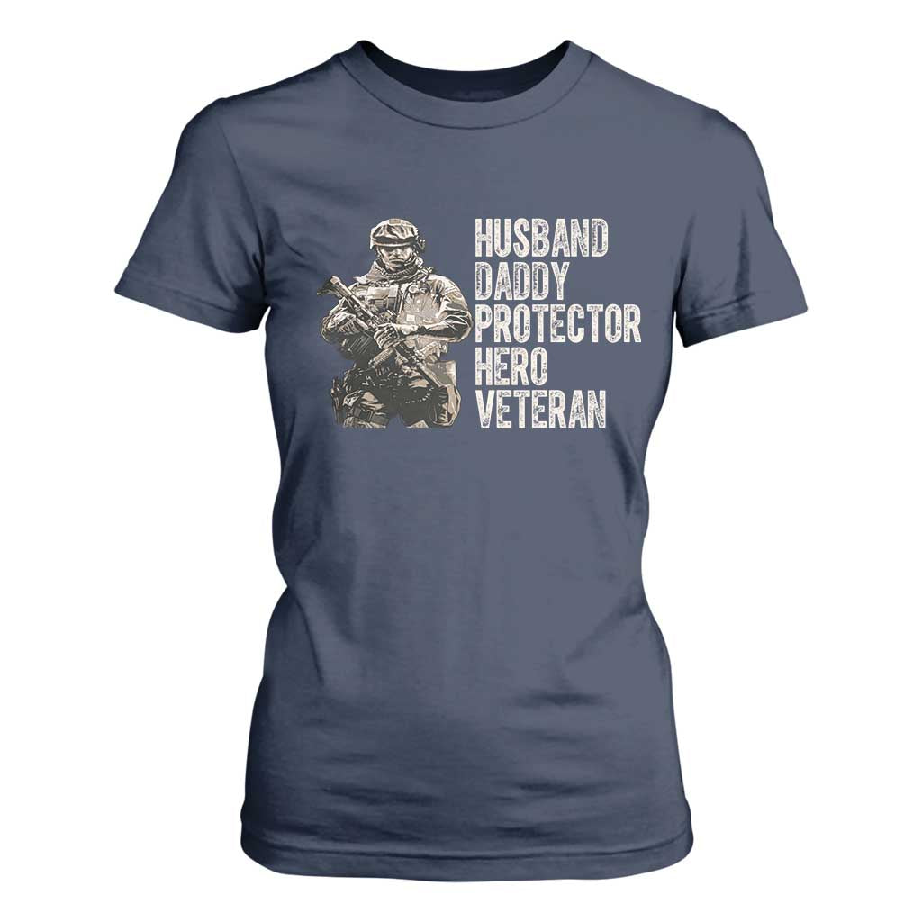 Husband Daddy Protector Hero Veteran T Shirt For Women Patriotic American Flag Camo Father's Day