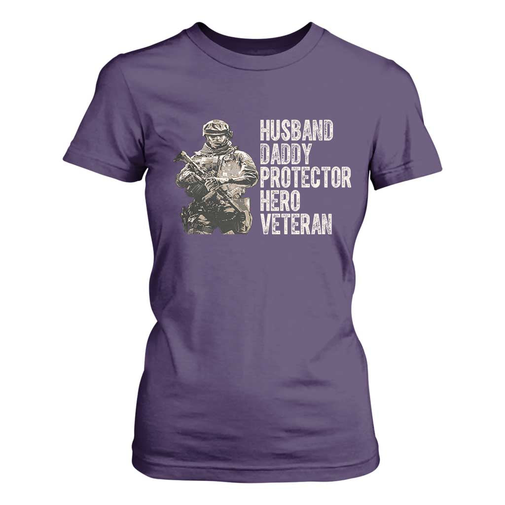 Husband Daddy Protector Hero Veteran T Shirt For Women Patriotic American Flag Camo Father's Day