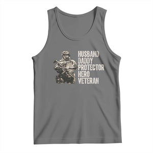 Husband Daddy Protector Hero Veteran Tank Top Patriotic American Flag Camo Father's Day