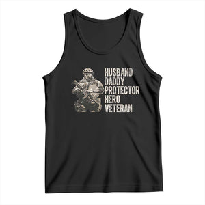 Husband Daddy Protector Hero Veteran Tank Top Patriotic American Flag Camo Father's Day