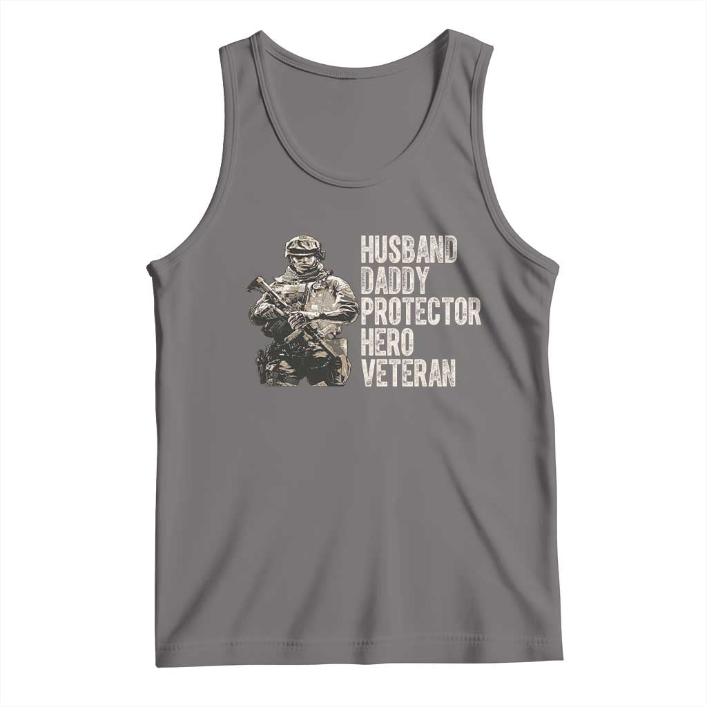 Husband Daddy Protector Hero Veteran Tank Top Patriotic American Flag Camo Father's Day