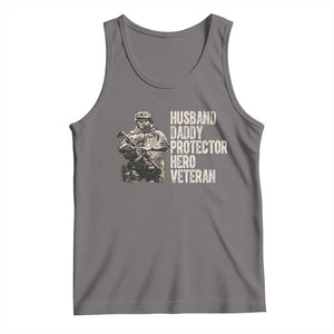 Husband Daddy Protector Hero Veteran Tank Top Patriotic American Flag Camo Father's Day
