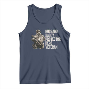 Husband Daddy Protector Hero Veteran Tank Top Patriotic American Flag Camo Father's Day
