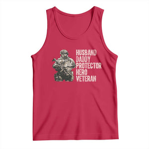 Husband Daddy Protector Hero Veteran Tank Top Patriotic American Flag Camo Father's Day
