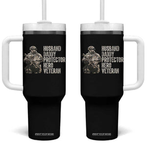 Husband Daddy Protector Hero Veteran Tumbler With Handle Patriotic American Flag Camo Father's Day