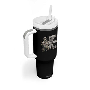 Husband Daddy Protector Hero Veteran Tumbler With Handle Patriotic American Flag Camo Father's Day