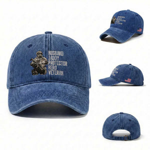 Husband Daddy Protector Hero Veteran Washed Cotton Baseball Cap Patriotic American Flag Camo Father's Day