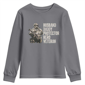 Husband Daddy Protector Hero Veteran Youth Sweatshirt Patriotic American Flag Camo Father's Day