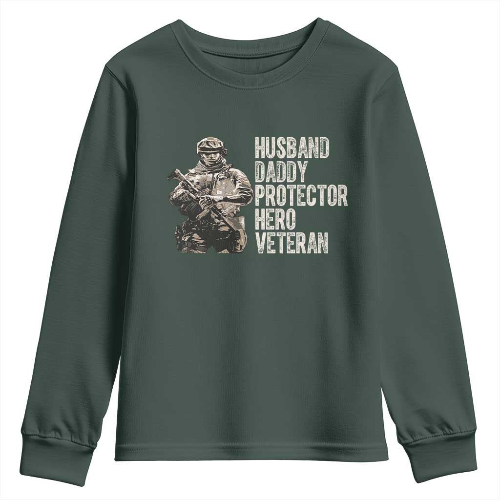 Husband Daddy Protector Hero Veteran Youth Sweatshirt Patriotic American Flag Camo Father's Day
