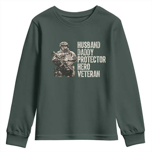 Husband Daddy Protector Hero Veteran Youth Sweatshirt Patriotic American Flag Camo Father's Day