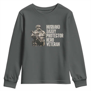 Husband Daddy Protector Hero Veteran Youth Sweatshirt Patriotic American Flag Camo Father's Day