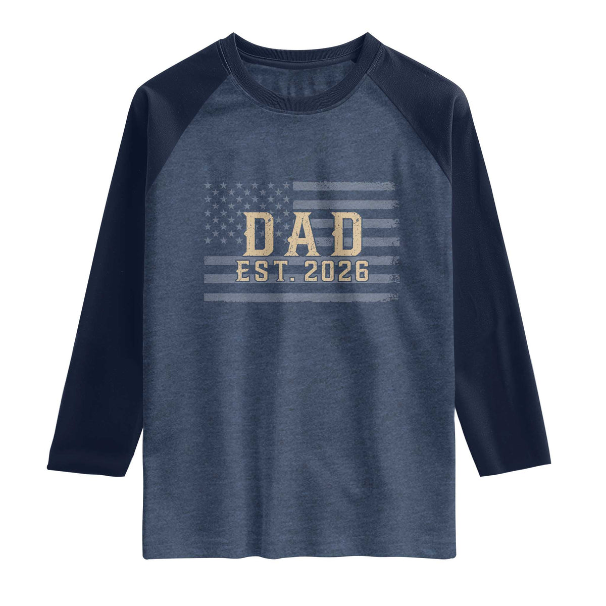 Dad Est 2026 Raglan Shirt Promoted to Daddy New Dad TS14 Heather Denim Navy Print Your Wear