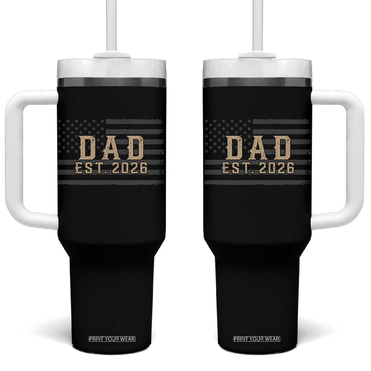 Dad Est 2026 Tumbler With Handle Promoted to Daddy New Dad TS14 One Size: 40 oz Black Print Your Wear
