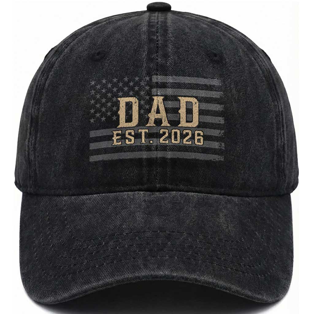 Dad Est 2026 Washed Cotton Baseball Cap Promoted to Daddy New Dad