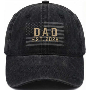 Dad Est 2026 Washed Cotton Baseball Cap Promoted to Daddy New Dad