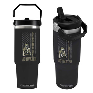 Dad Mode Activated Flip Straw Tumbler Tactical Baby Carrier Military Father Amerian Flag