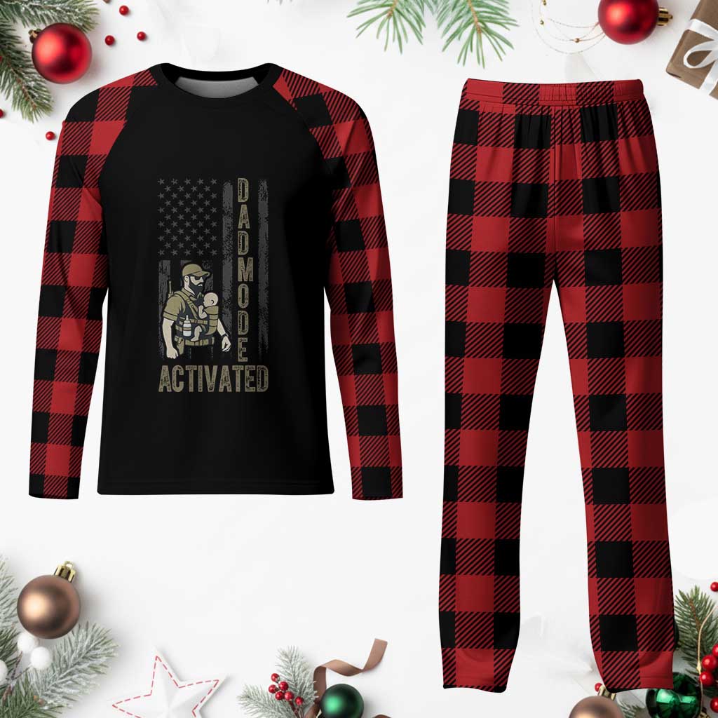 Dad Mode Activated Plaid Pajama Set Tactical Baby Carrier Military Father Amerian Flag