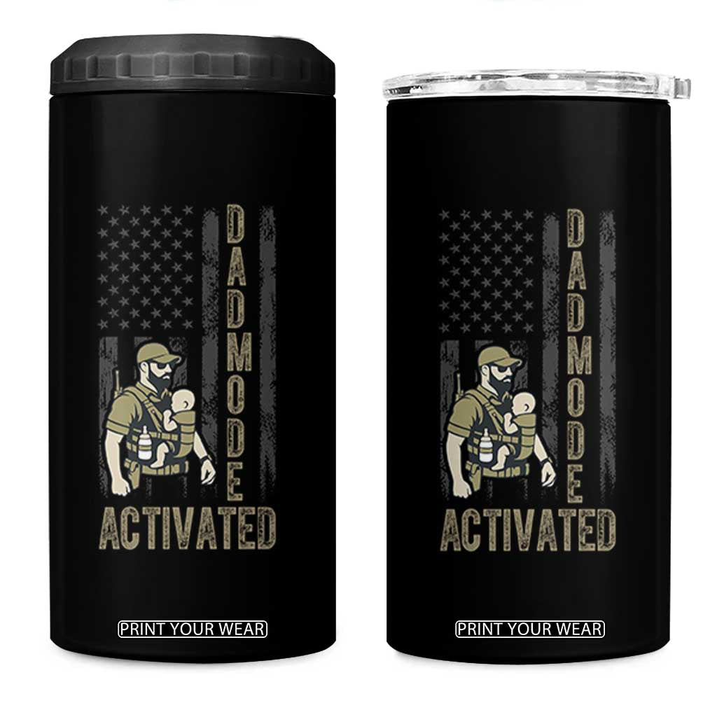 Dad Mode Activated 4 in 1 Can Cooler Tumbler Tactical Baby Carrier Military Father Amerian Flag