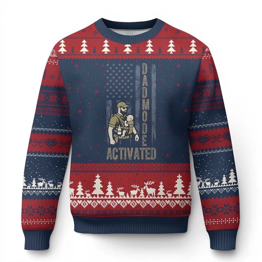 Dad Mode Activated Ugly Christmas Sweater Tactical Baby Carrier Military Father Amerian Flag TS14 Navy Red Print Your Wear