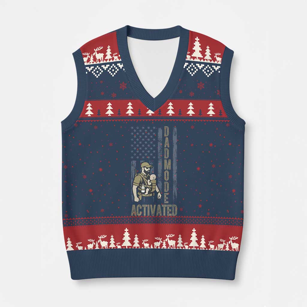 Dad Mode Activated V-Neck Knit Sweater Vest Tactical Baby Carrier Military Father Amerian Flag TS14 Navy Red Print Your Wear