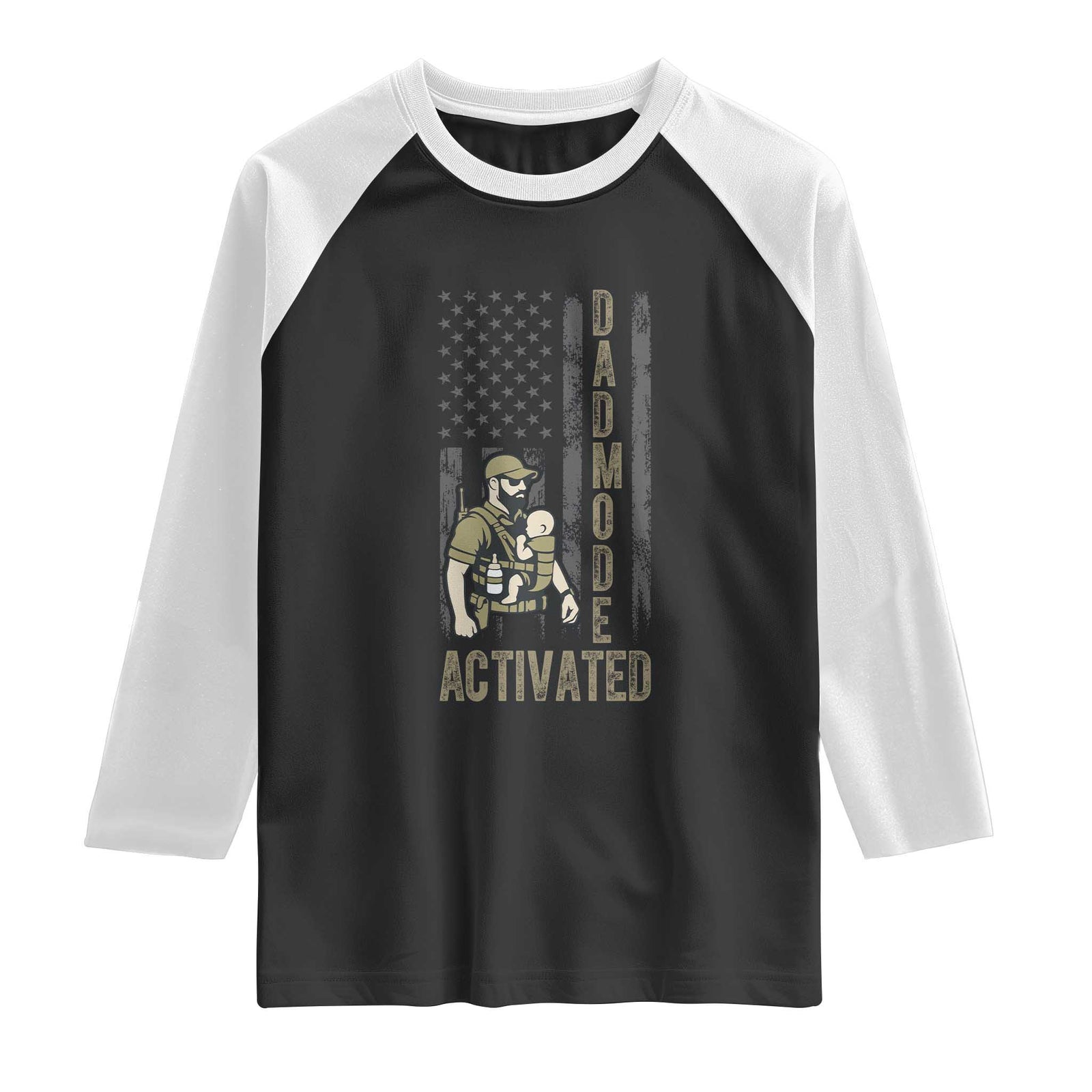 Dad Mode Activated Raglan Shirt Tactical Baby Carrier Military Father Amerian Flag TS14 Black White Print Your Wear