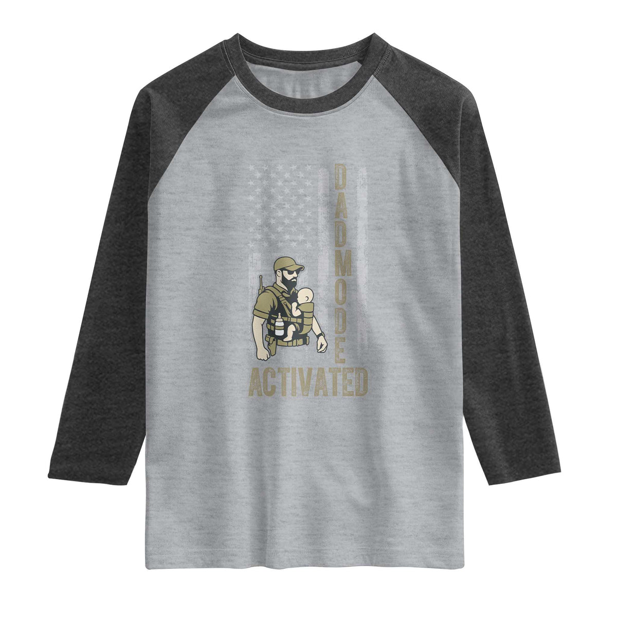 Dad Mode Activated Raglan Shirt Tactical Baby Carrier Military Father Amerian Flag