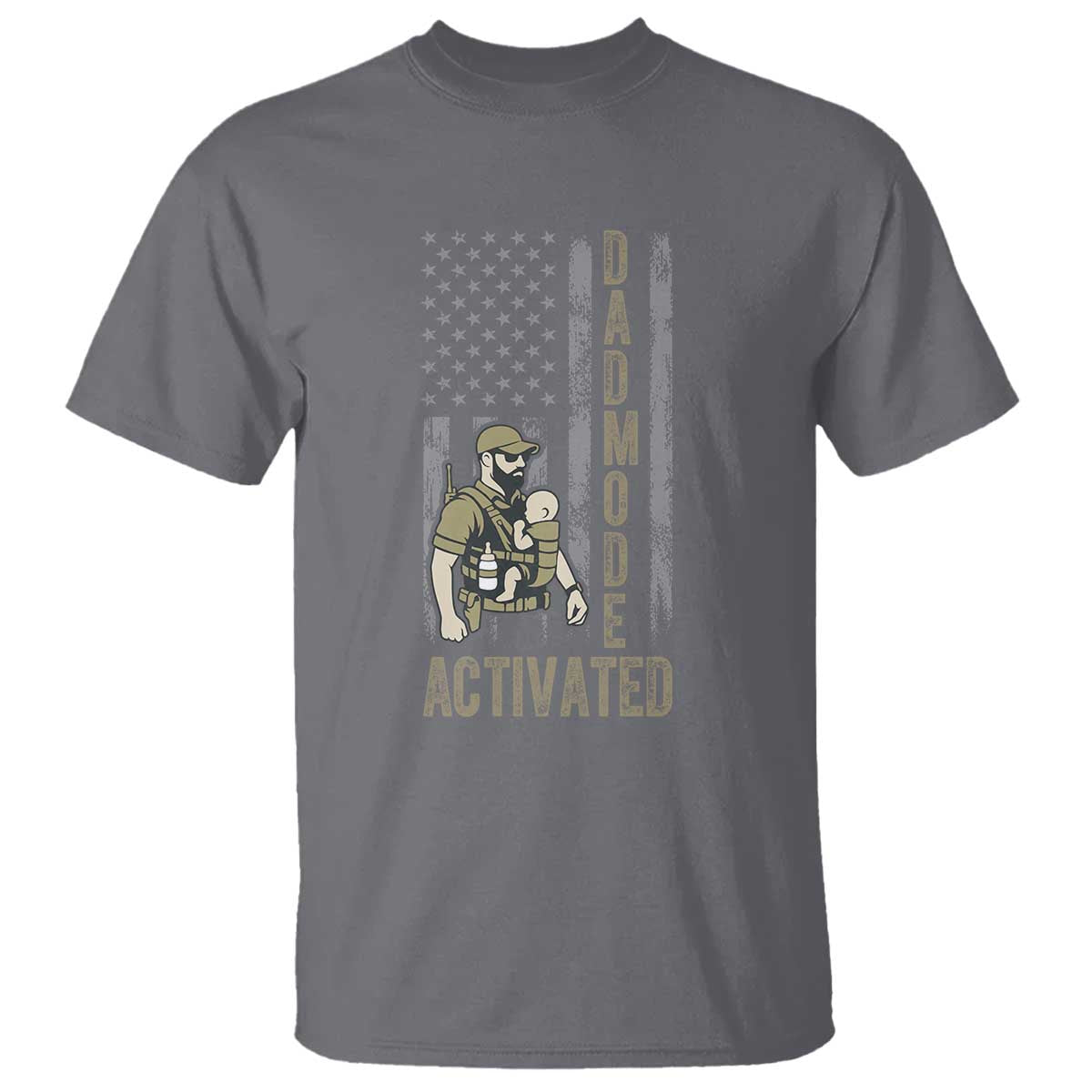 Dad Mode Activated T Shirt Tactical Baby Carrier Military Father Amerian Flag TS14 Charcoal Print Your Wear